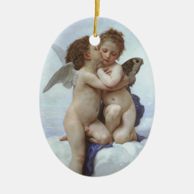 Bouguereau - L'Amour et Psyché, Enfants Ceramic Tree Decoration (Front)
