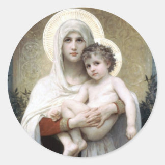 Bouguereau Madona with roses Christianity religion Classic Round Sticker
