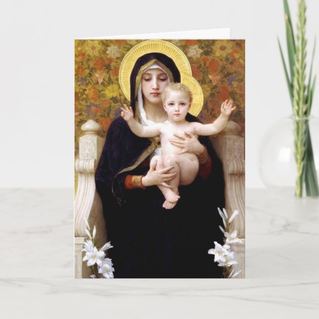 Bouguereau Madonna of the Lilies Christmas Holiday Card (Front)