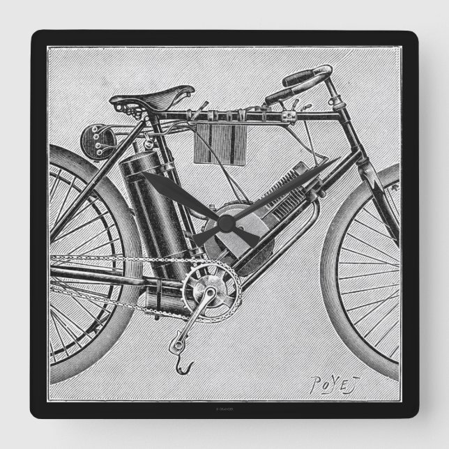 Bouilly Motorcycle, 1895 Square Wall Clock (Front)