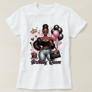Boujee African American Woman Birthday Queen T-Shirt