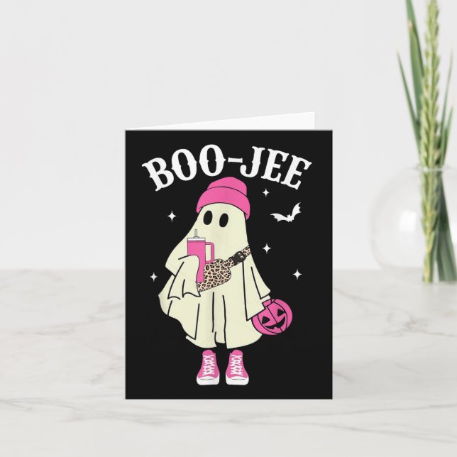Boujee Boo Jee Spooky Ghost Pink Halloween Pumpkin Card (Front)