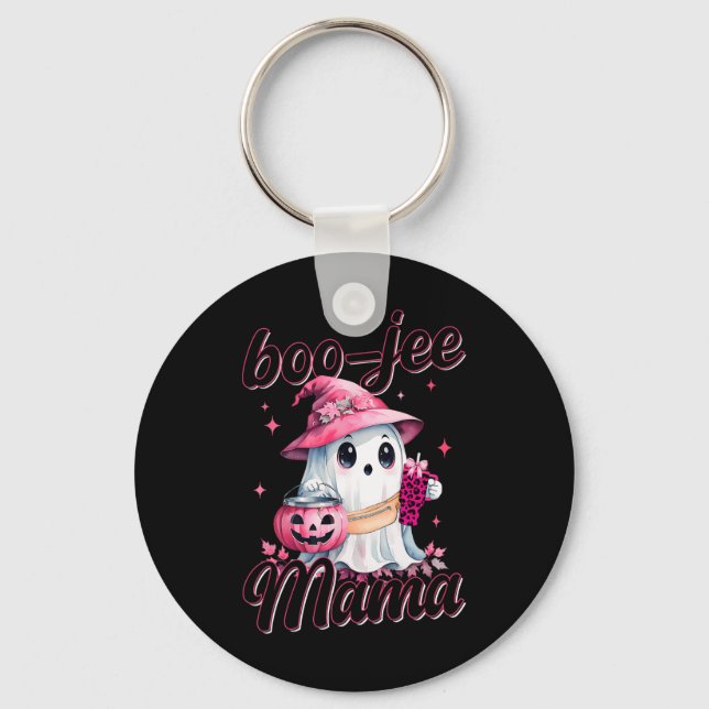 Boujee Boo Jee Spooky Ghost Pink Halloween Pumpkin Key Ring (Front)