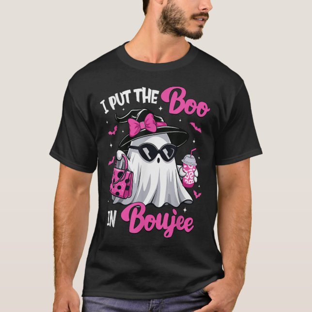 Boujee Boo Jee Spooky Ghost Pink Halloween Pumpkin T-Shirt (Front)