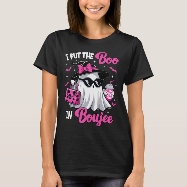 Boujee Boo Jee Spooky Ghost Pink Halloween Pumpkin T-Shirt (Front)