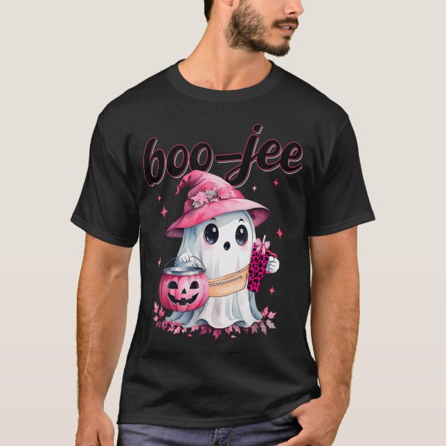 Boujee Boo Jee Spooky Ghost Pink Halloween Pumpkin T-Shirt (Front)