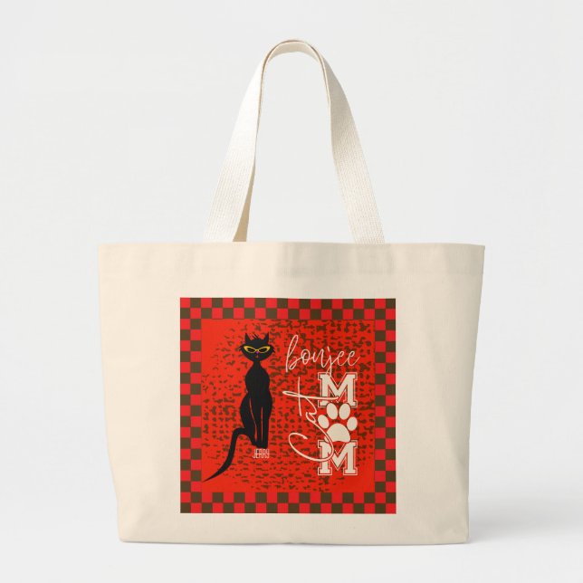'Boujee Cat Mum' with Personalised Name Large Tote Bag (Front)