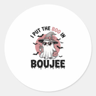 Boujee Ghost Halloween Vintage Engraving Design_1 Classic Round Sticker