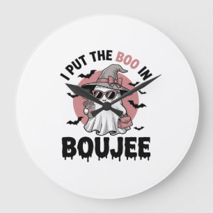 Boujee Ghost Halloween Vintage Engraving Design_1 Large Clock