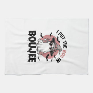 Boujee Ghost Halloween Vintage Engraving Design_1 Tea Towel