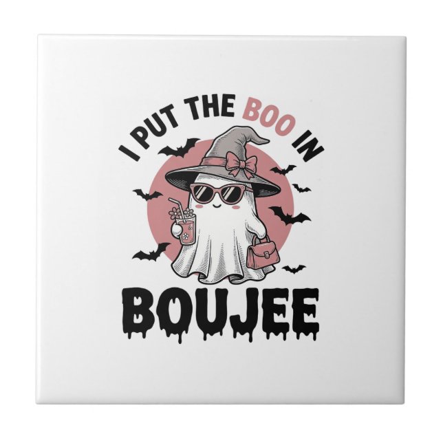 Boujee Ghost Halloween Vintage Engraving Design_1 Tile (Front)