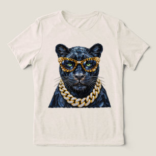 "Boujee Panther Leopard Print Glasses Gold Chain Tri-Blend Shirt