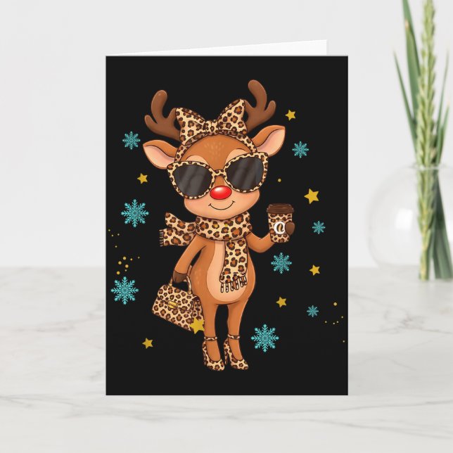 Boujee Reindeer Christmas Leopard Funny Gift Women Card (Front)