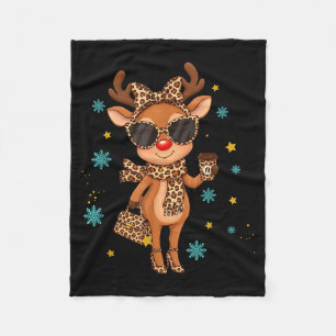 Boujee Reindeer Christmas Leopard Funny Gift Women Fleece Blanket