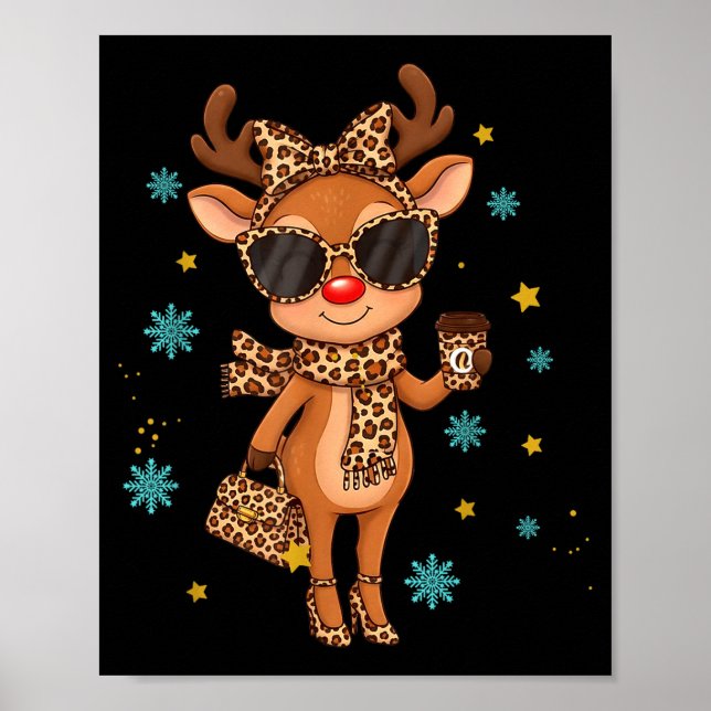 Boujee Reindeer Christmas Leopard Funny Gift Women Poster (Front)