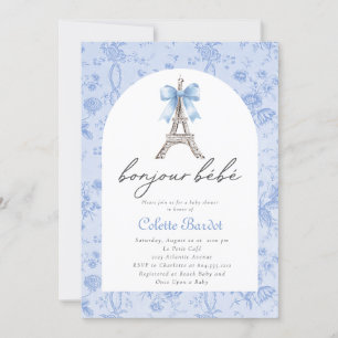 Boujour Bebe Paris French Toile Blue Baby Shower Invitation