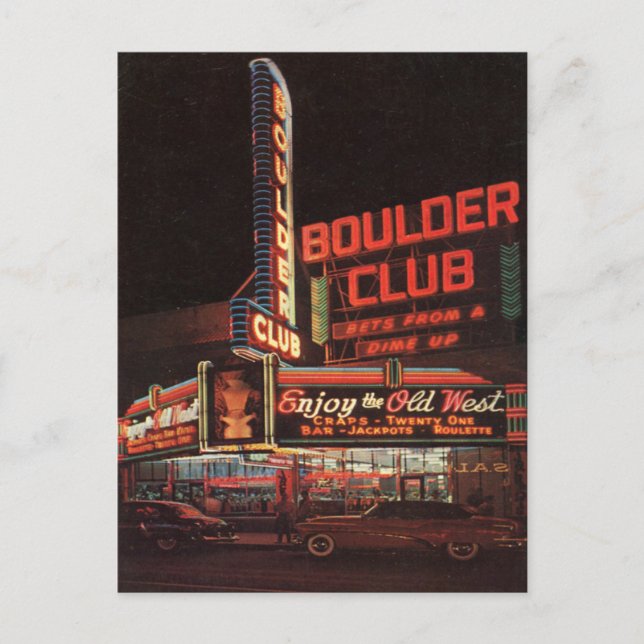  Boulder Club Vintage Vegas Casino Post Card Neon (Front)