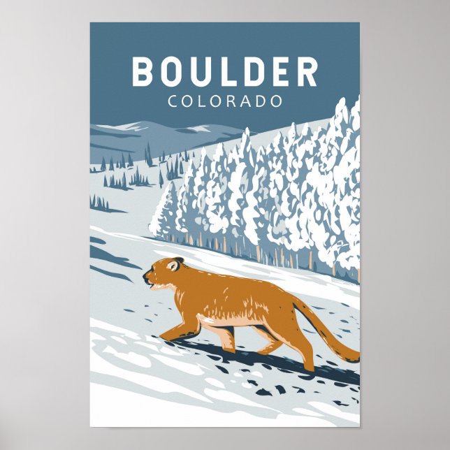 Boulder Colorado Cougar Retro Travel Art Vintage Poster (Front)
