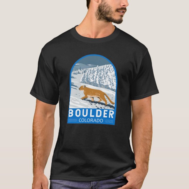 Boulder Colorado Cougar Retro Travel Art Vintage T-Shirt (Front)
