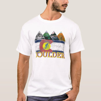 Boulder, Colorado, Distressed Flag, Mountains T-Shirt
