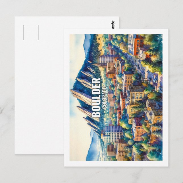Boulder Colorado Famous Travel Places watercolor Postcard (Front/Back)