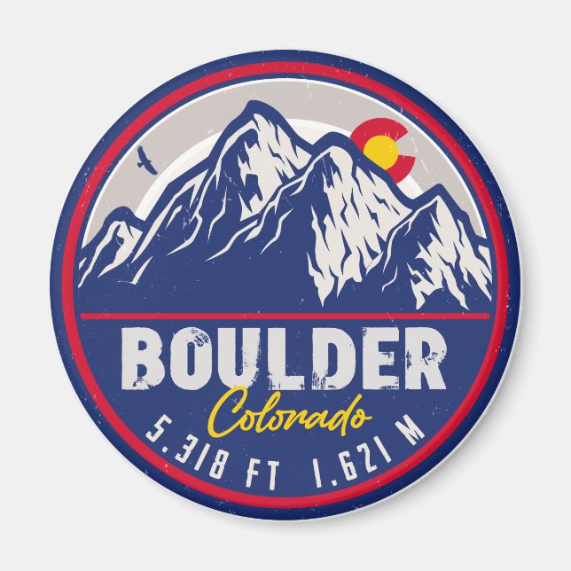 Boulder Colorado Retro Sunset Mountain Souvenirs Magnet (Front)