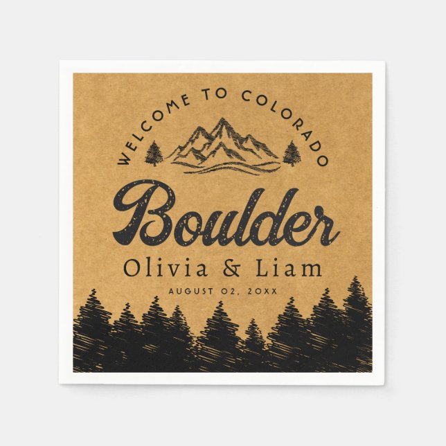 Boulder Colorado Wedding Minimalist Welcome Napkin (Front)