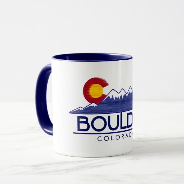 Boulder Colorado wood mountains mug (Front Left)