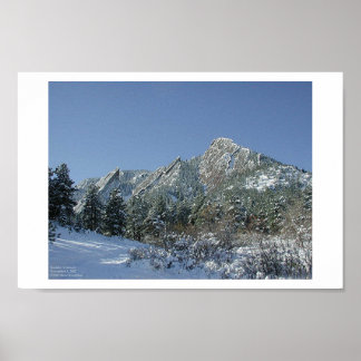 Boulder Flatirons in Snow Poster