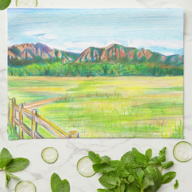 Boulder Flatirons Summer Landscape Kitchen Towel (Folded)