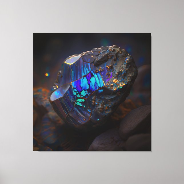 Boulder Opal Ore Macro, Vibrant Gemstone Canvas Print (Front)