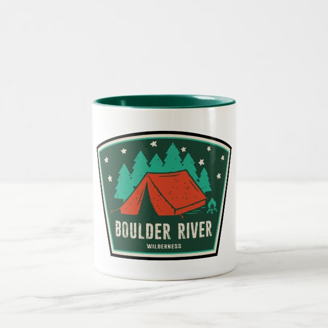 Boulder River Wilderness Camping Two-Tone Coffee Mug (Center)