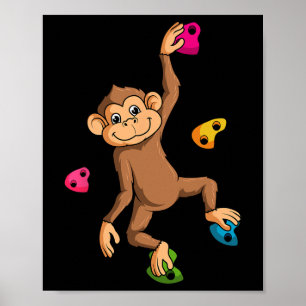 Bouldering Climber Free Climbing Monkey Small Rock Poster