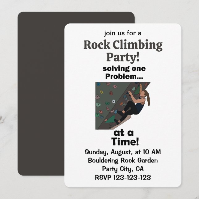 Bouldering Climber Solving Problem Rock Climbing  Invitation (Front/Back)