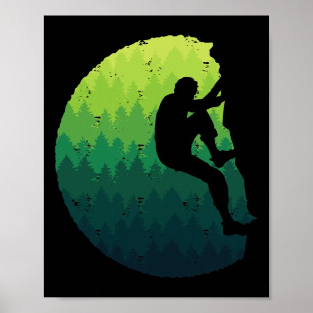 Bouldering Climber Trees Men Boys Mountain Climbin Poster (Front)