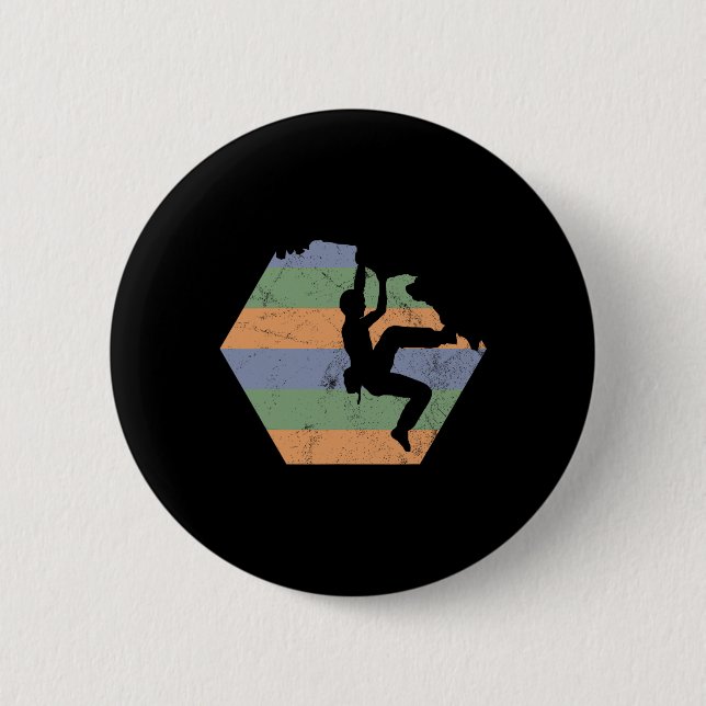 Bouldering Climbing Climber Retro  6 Cm Round Badge (Front)