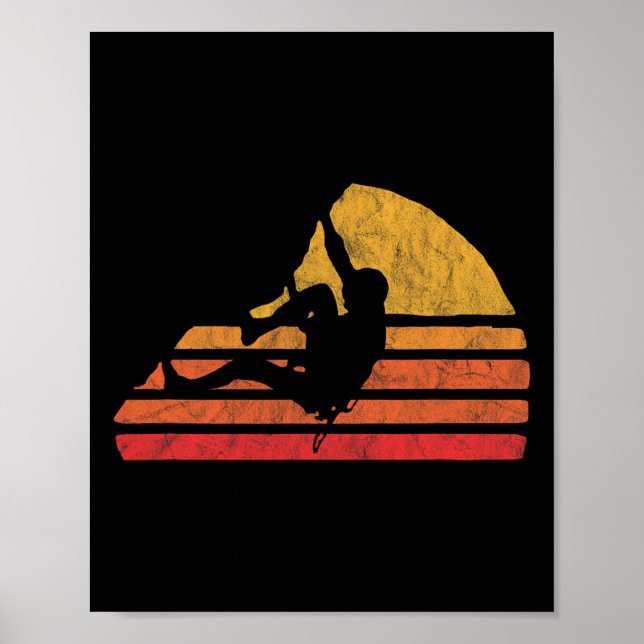 Bouldering Distressed Retro Rock Climbing 80's Sun Poster (Front)