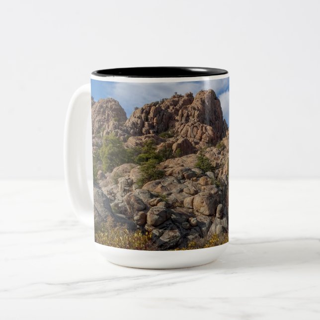 Boulders Landscape Prescott Arizona High Country Two-Tone Coffee Mug (Front Left)
