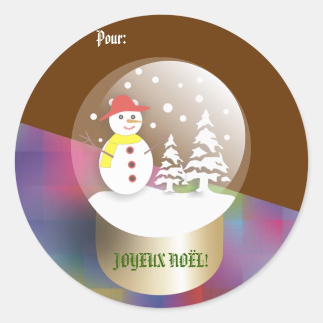 Boule a neige Snow globe Etiquettes cadeaux Classic Round Sticker (Front)