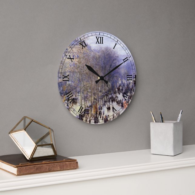 Boulevard des Capucines by Claude Monet, Fine Art Large Clock (Office)