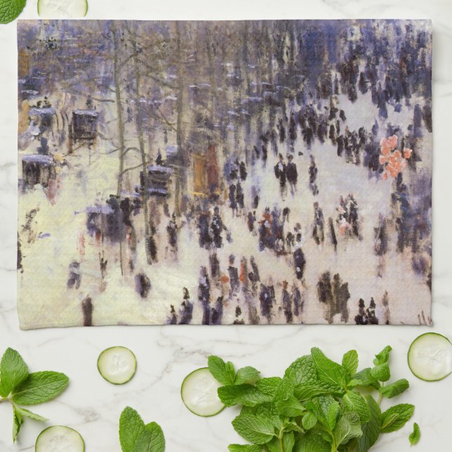 Boulevard des Capucines by Claude Monet, Fine Art Tea Towel (Folded)