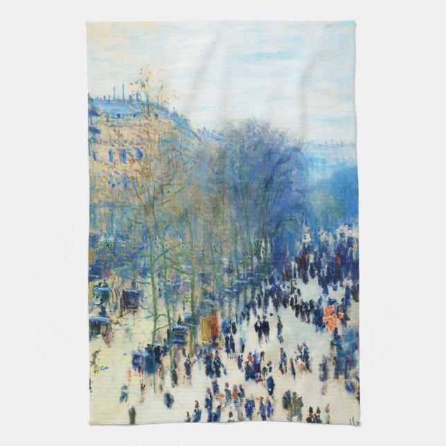 Boulevard des Capucines Claude Monet fine art Tea Towel (Vertical)
