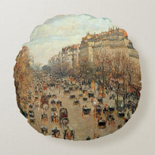 Boulevard Montmartre-Eremitage Camille Pissarro   Round Cushion