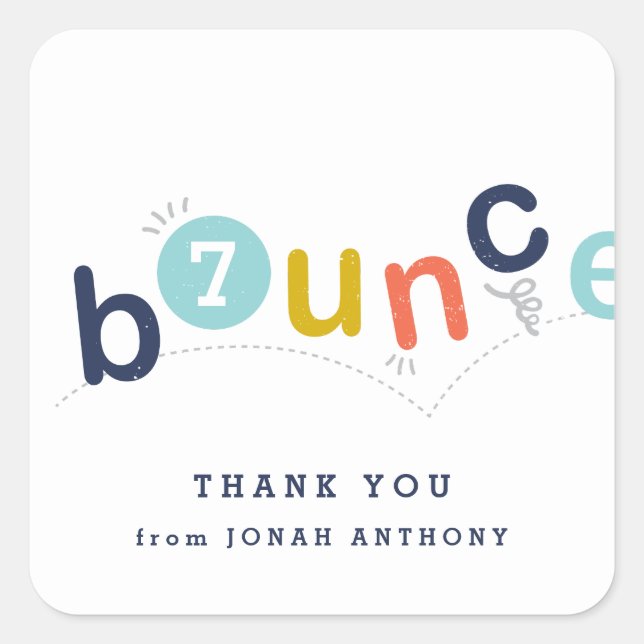 Bounce birthday party thank you square sticker (Front)