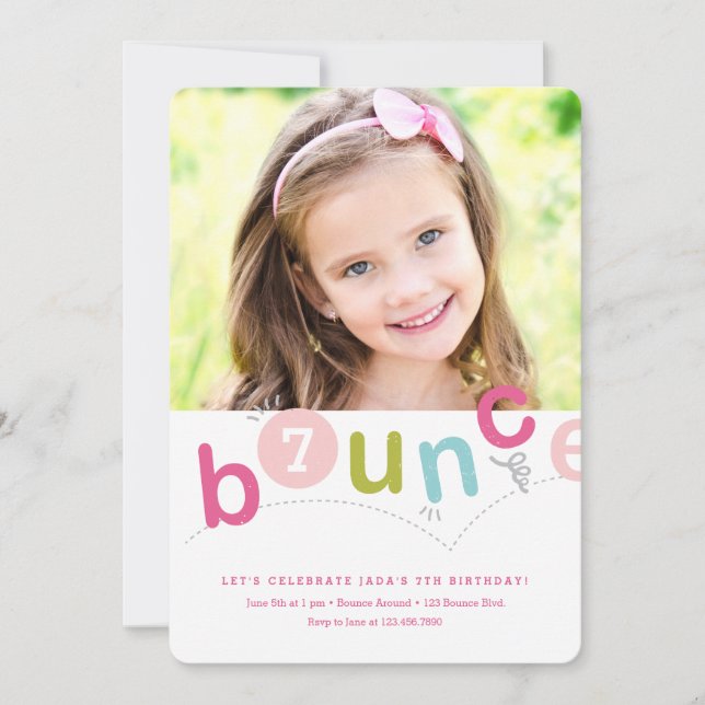 Bounce Girls Birthday Party Invitation (Front)