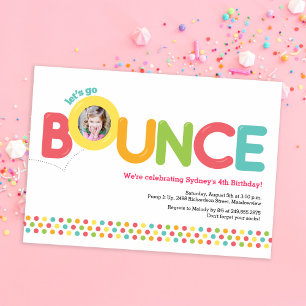 Bounce House Birthday Invitation Photo Card Pink