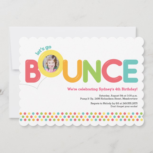 Bounce House Birthday Invitation Photo Card Pink (Front)