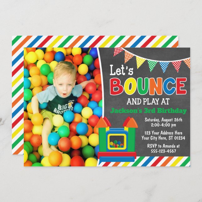 Bounce House Birthday Invitation with Photo (Front/Back)