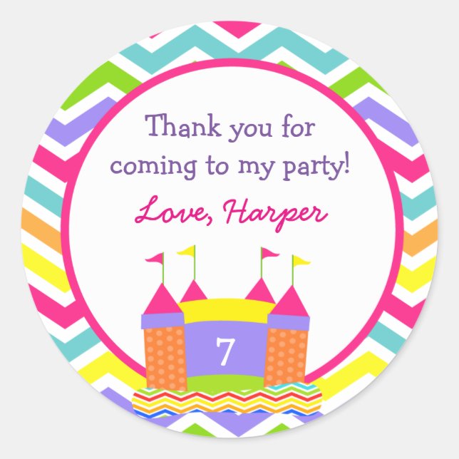 Bounce House Birthday Party Favour Stickers (Front)