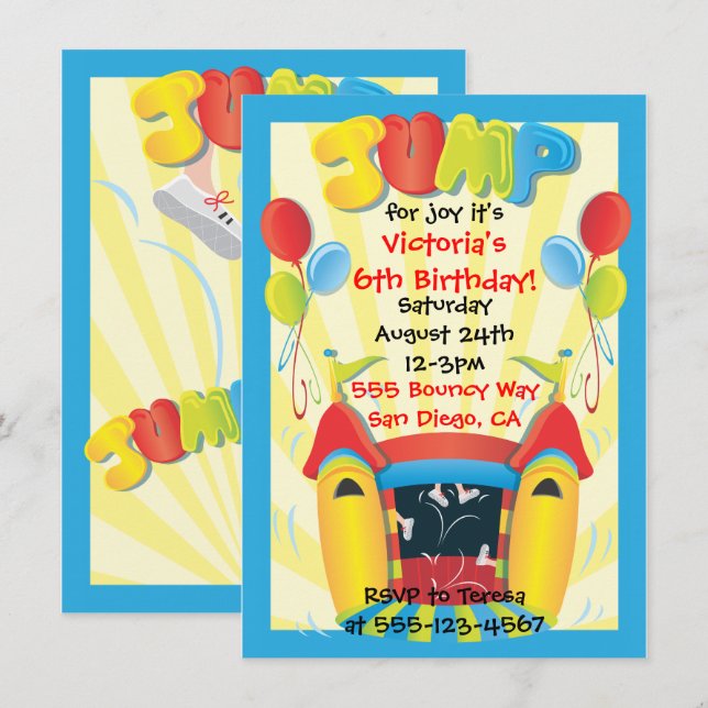 Bounce House BIrthday Party Invitation (Front/Back)